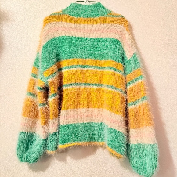 Kimchi Blue Fuzzy Sweater with Green and Yellow - Picture 3 of 3